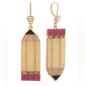 Betsey Johnson Gold Tone Back to School Pencil Mismatch Drop Earrings NWT
